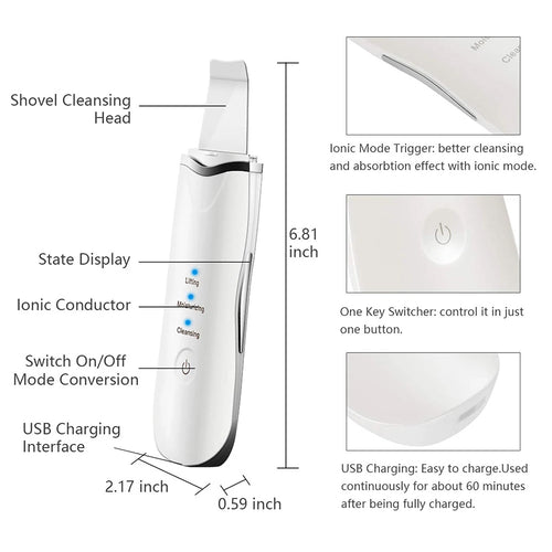 3-in-1 Ultrasonic Facial Spatula For Deep Cleansing, Electric Ultrasonic Skin Scrubber